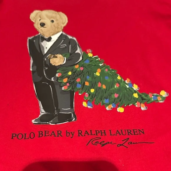 Ralph Lauren Kids Red Long Sleeve Christmas Polo Bear Shirt - Picture 2 of 4